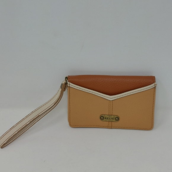 Relic Brown White Pebbled Leather Tricolor Wristlet Chevron Bifold Snap Wallet - Picture 11 of 11